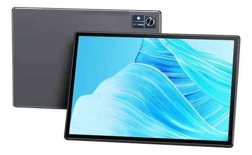 Tablet with blue water-like design on screen
